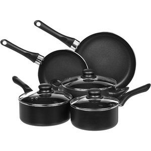 Basics Non-Stick Cookware 8-Piece Set Pots and Pans Black